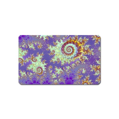 Sea Shell Spiral, Abstract Violet Cyan Stars Magnet (Name Card) from ArtsNow.com Front