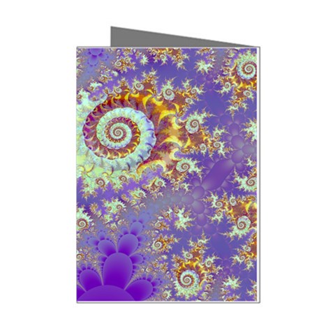 Sea Shell Spiral, Abstract Violet Cyan Stars Mini Greeting Card (8 Pack) from ArtsNow.com Left