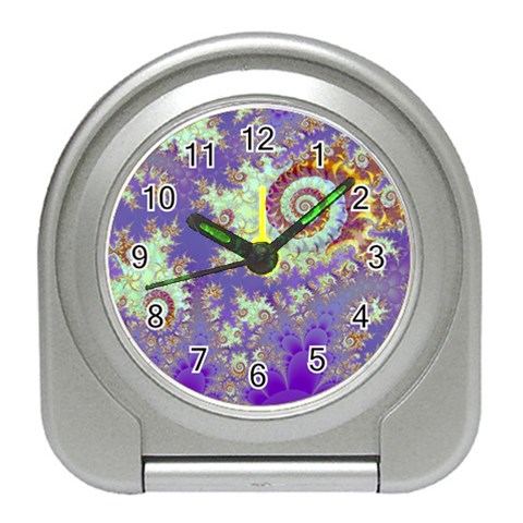 Sea Shell Spiral, Abstract Violet Cyan Stars Desk Alarm Clock from ArtsNow.com Front