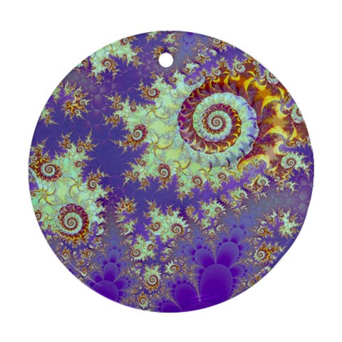 Sea Shell Spiral, Abstract Violet Cyan Stars Round Ornament (Two Sides) from ArtsNow.com Front