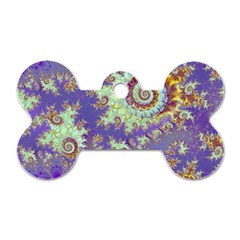 Sea Shell Spiral, Abstract Violet Cyan Stars Dog Tag Bone (Two Sided) from ArtsNow.com Front