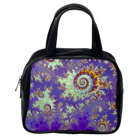 Sea Shell Spiral, Abstract Violet Cyan Stars Classic Handbag (One Side) from ArtsNow.com Front