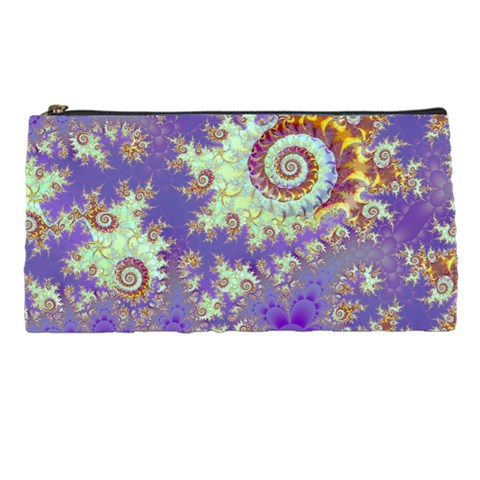 Sea Shell Spiral, Abstract Violet Cyan Stars Pencil Case from ArtsNow.com Front