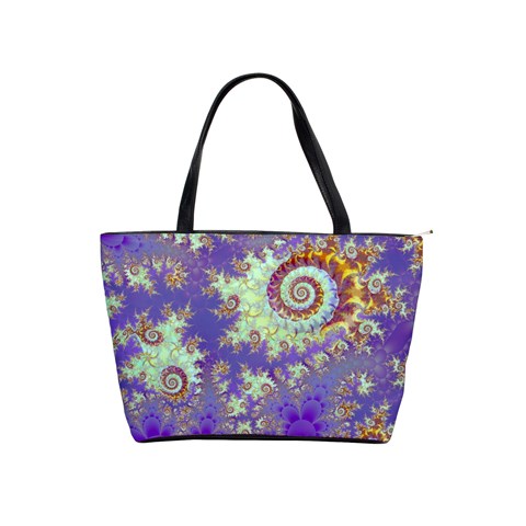 Sea Shell Spiral, Abstract Violet Cyan Stars Large Shoulder Bag from ArtsNow.com Front