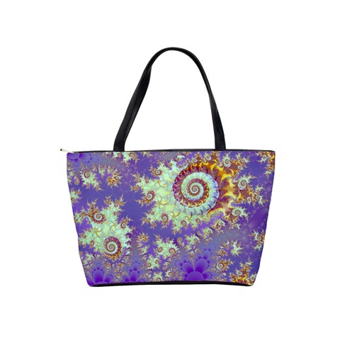 Sea Shell Spiral, Abstract Violet Cyan Stars Large Shoulder Bag from ArtsNow.com Back