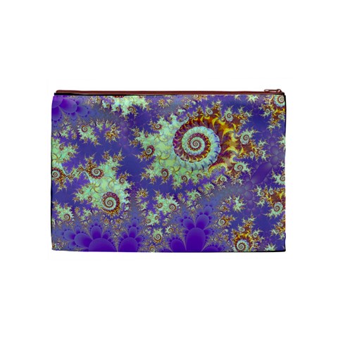 Sea Shell Spiral, Abstract Violet Cyan Stars Cosmetic Bag (Medium) from ArtsNow.com Front