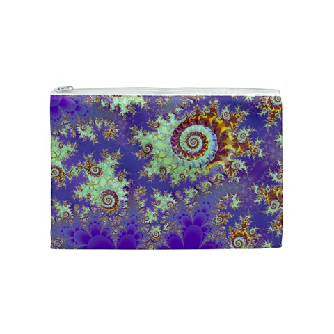 Sea Shell Spiral, Abstract Violet Cyan Stars Cosmetic Bag (Medium) from ArtsNow.com Front