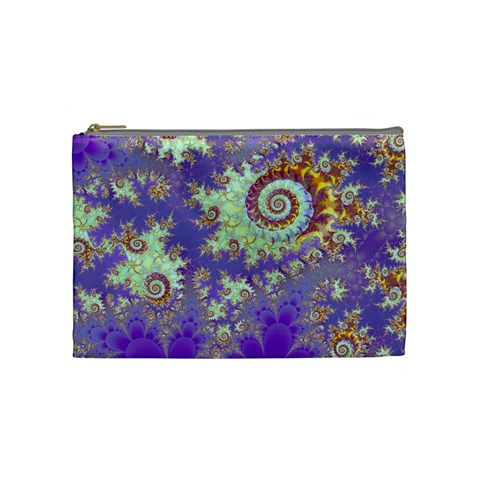 Sea Shell Spiral, Abstract Violet Cyan Stars Cosmetic Bag (Medium) from ArtsNow.com Front