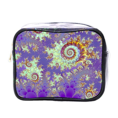 Sea Shell Spiral, Abstract Violet Cyan Stars Mini Travel Toiletry Bag (One Side) from ArtsNow.com Front