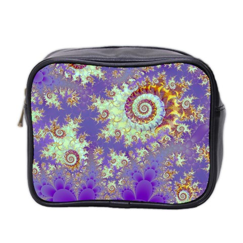 Sea Shell Spiral, Abstract Violet Cyan Stars Mini Travel Toiletry Bag (Two Sides) from ArtsNow.com Front