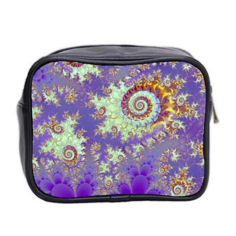 Sea Shell Spiral, Abstract Violet Cyan Stars Mini Travel Toiletry Bag (Two Sides) from ArtsNow.com Back