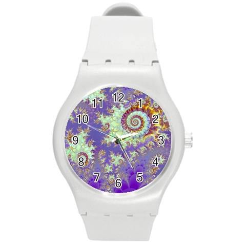 Sea Shell Spiral, Abstract Violet Cyan Stars Plastic Sport Watch (Medium) from ArtsNow.com Front