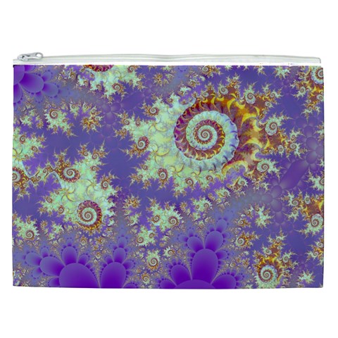 Sea Shell Spiral, Abstract Violet Cyan Stars Cosmetic Bag (XXL) from ArtsNow.com Front