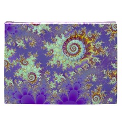 Sea Shell Spiral, Abstract Violet Cyan Stars Cosmetic Bag (XXL) from ArtsNow.com Front