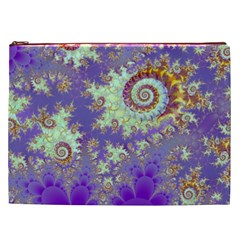 Sea Shell Spiral, Abstract Violet Cyan Stars Cosmetic Bag (XXL) from ArtsNow.com Front