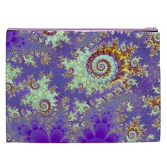 Sea Shell Spiral, Abstract Violet Cyan Stars Cosmetic Bag (XXL) from ArtsNow.com Back