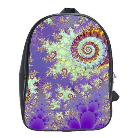 Sea Shell Spiral, Abstract Violet Cyan Stars School Bag (XL) from ArtsNow.com Front