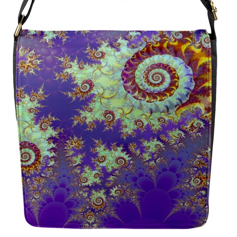 Sea Shell Spiral, Abstract Violet Cyan Stars Flap Closure Messenger Bag (Small) from ArtsNow.com Front