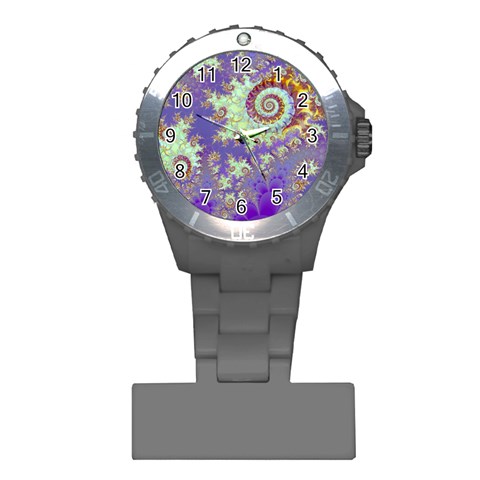 Sea Shell Spiral, Abstract Violet Cyan Stars Nurses Watch from ArtsNow.com Front