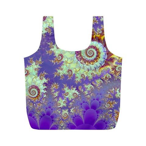 Sea Shell Spiral, Abstract Violet Cyan Stars Reusable Bag (M) from ArtsNow.com Back