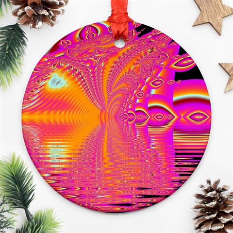 Magenta Boardwalk Carnival, Abstract Ocean Shimmer Round Ornament from ArtsNow.com Front