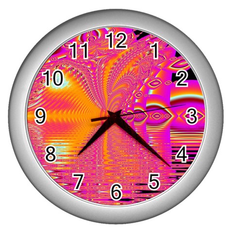 Magenta Boardwalk Carnival, Abstract Ocean Shimmer Wall Clock (Silver) from ArtsNow.com Front