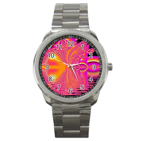 Magenta Boardwalk Carnival, Abstract Ocean Shimmer Sport Metal Watch from ArtsNow.com Front