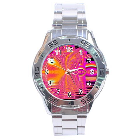 Magenta Boardwalk Carnival, Abstract Ocean Shimmer Stainless Steel Watch from ArtsNow.com Front