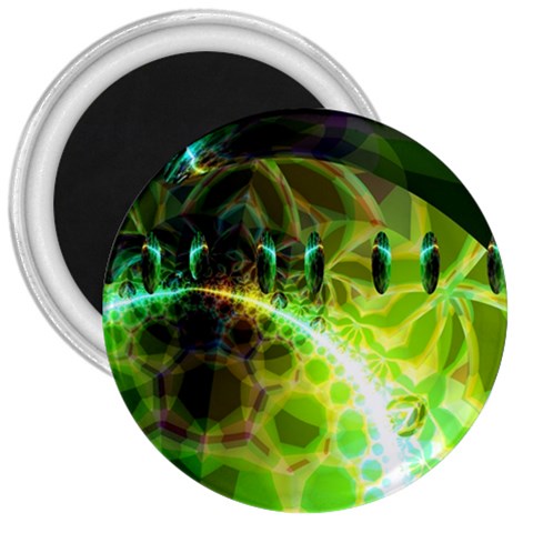 Dawn Of Time, Abstract Lime & Gold Emerge 3  Button Magnet from ArtsNow.com Front