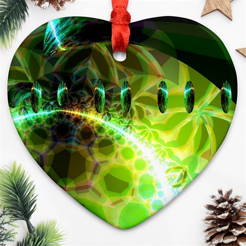 Dawn Of Time, Abstract Lime & Gold Emerge Heart Ornament from ArtsNow.com Front