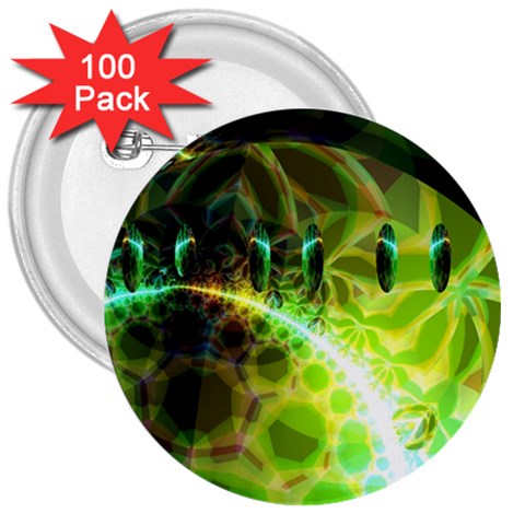 Dawn Of Time, Abstract Lime & Gold Emerge 3  Button (100 pack) from ArtsNow.com Front