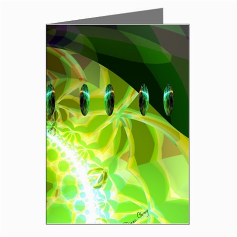 Dawn Of Time, Abstract Lime & Gold Emerge Greeting Card from ArtsNow.com Left