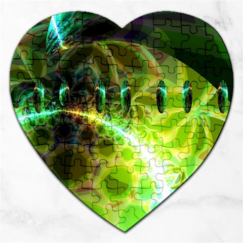 Dawn Of Time, Abstract Lime & Gold Emerge Jigsaw Puzzle (Heart) from ArtsNow.com Front