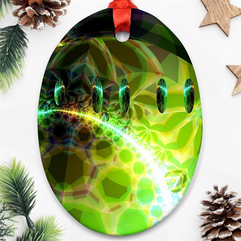 Dawn Of Time, Abstract Lime & Gold Emerge Oval Ornament (Two Sides) from ArtsNow.com Front