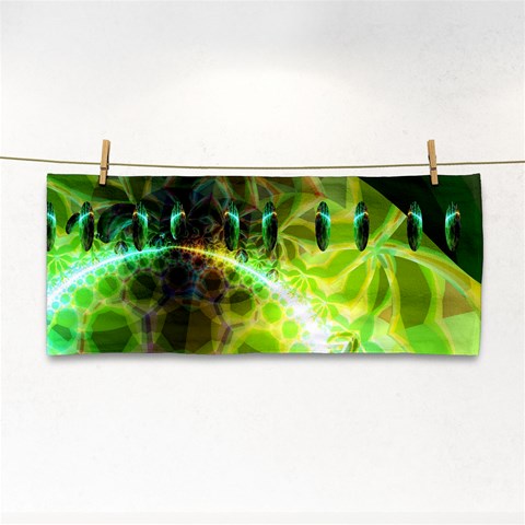 Dawn Of Time, Abstract Lime & Gold Emerge Hand Towel from ArtsNow.com Front