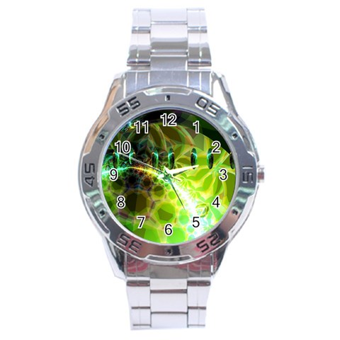 Dawn Of Time, Abstract Lime & Gold Emerge Stainless Steel Watch from ArtsNow.com Front