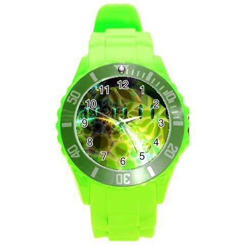 Dawn Of Time, Abstract Lime & Gold Emerge Plastic Sport Watch (Large) from ArtsNow.com Front