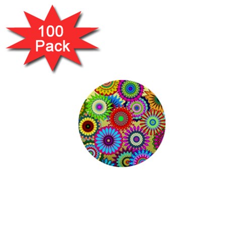 Psychedelic Flowers 1  Mini Button (100 pack) from ArtsNow.com Front