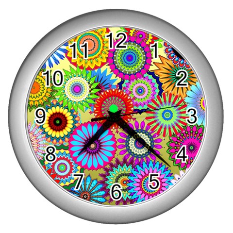 Psychedelic Flowers Wall Clock (Silver) from ArtsNow.com Front