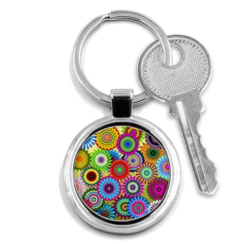 Psychedelic Flowers Key Chain (Round) from ArtsNow.com Front