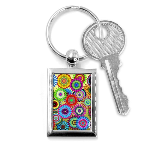 Psychedelic Flowers Key Chain (Rectangle) from ArtsNow.com Front