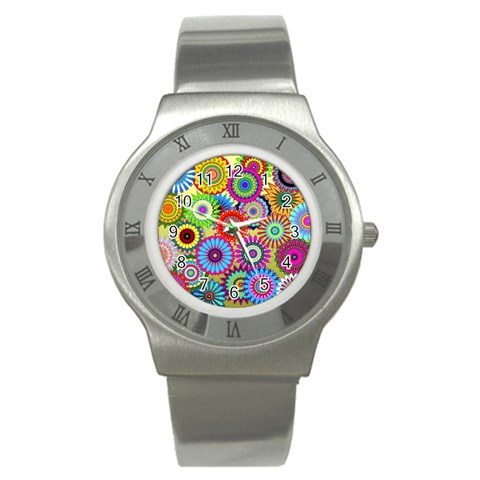 Psychedelic Flowers Stainless Steel Watch (Slim) from ArtsNow.com Front