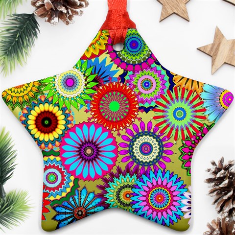 Psychedelic Flowers Star Ornament (Two Sides) from ArtsNow.com Front