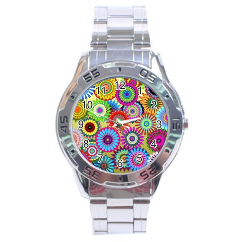 Psychedelic Flowers Stainless Steel Watch from ArtsNow.com Front