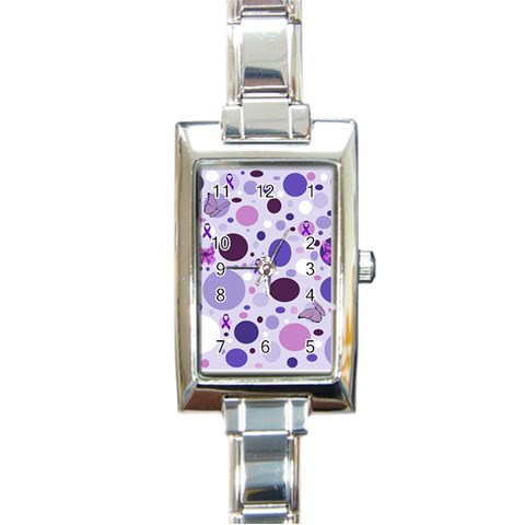 Purple Awareness Dots Rectangular Italian Charm Watch from ArtsNow.com Front