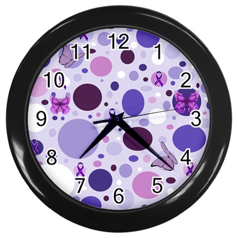 Purple Awareness Dots Wall Clock (Black) from ArtsNow.com Front