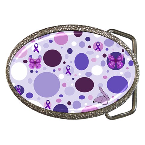 Purple Awareness Dots Belt Buckle (Oval) from ArtsNow.com Front