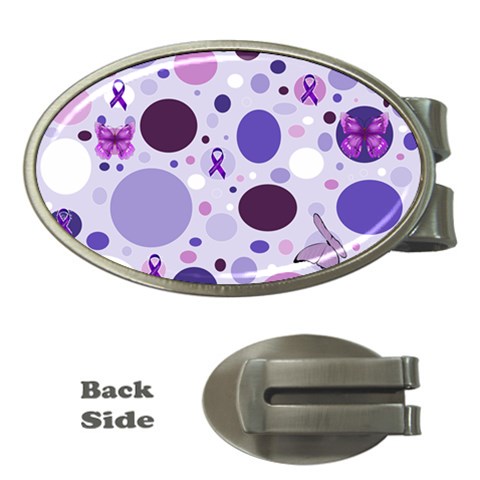 Purple Awareness Dots Money Clip (Oval) from ArtsNow.com Front