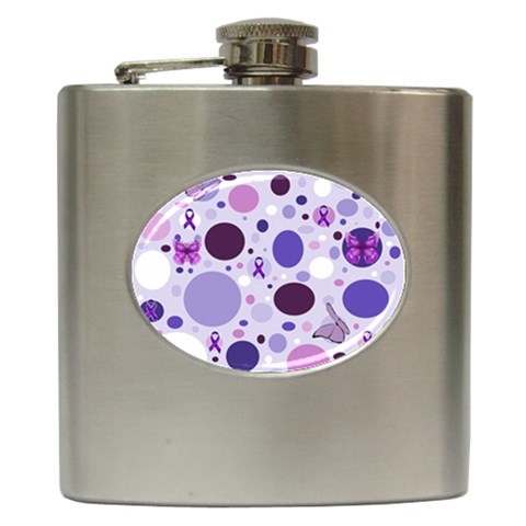 Purple Awareness Dots Hip Flask from ArtsNow.com Front