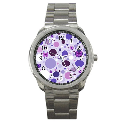 Purple Awareness Dots Sport Metal Watch from ArtsNow.com Front